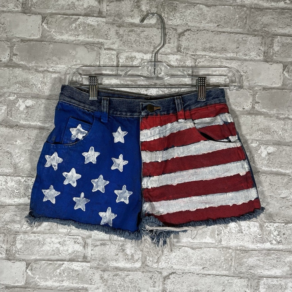Girls Painted American Flag Denim Cut Off Shorts Size 14 Husky